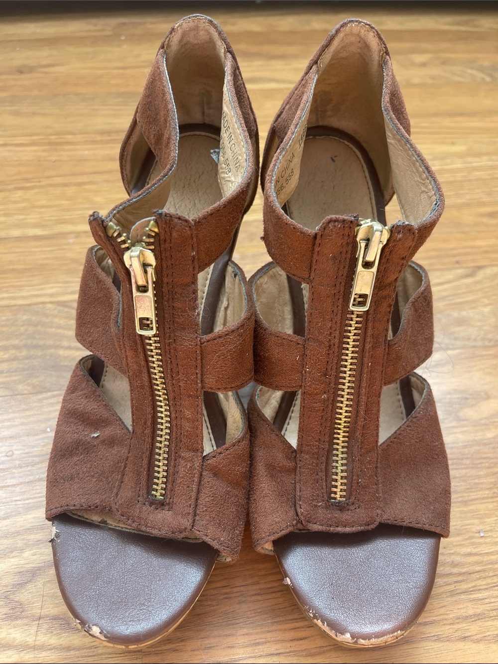 Women’s Brown Suede Zip Front 4 inch Platform Sandals